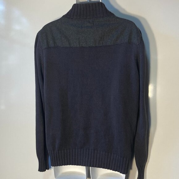 Paper Denim & Cloth SZL Mens Dark gray zip front sweater flannel details office - Picture 7 of 13